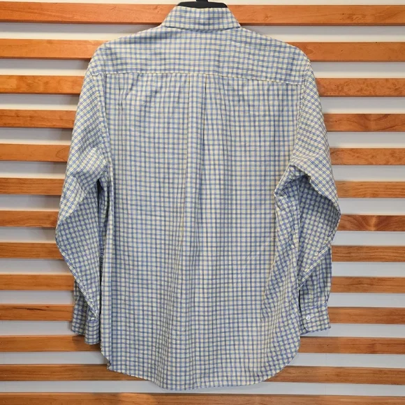 Brooks Brothers Country Club Shirt Men's Large Blue Yellow Plaid Egyptian Cotton - Picture 4 of 4